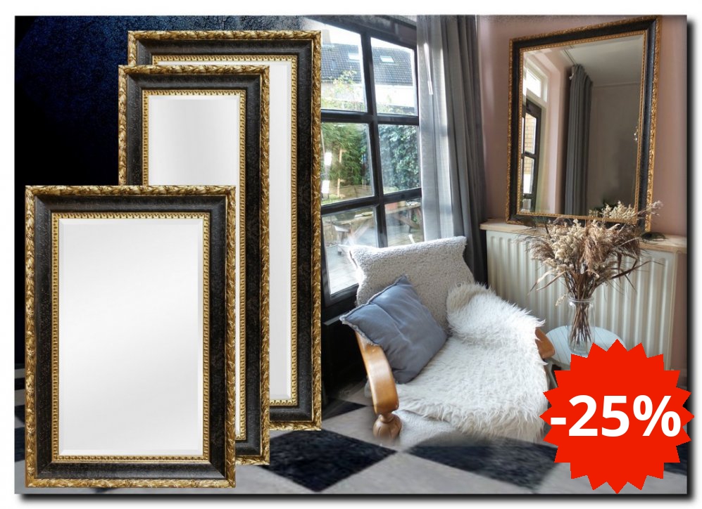 Spiegel Ponzio Antiekgoud-zwart